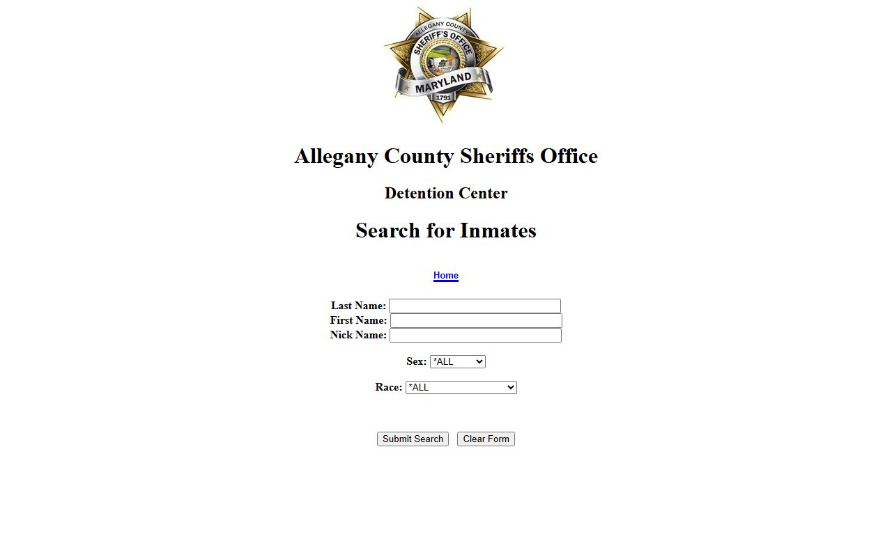 Allegany County jail roster inmate search portal