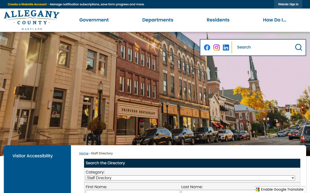 Allegany County staff directory for jail roster requests