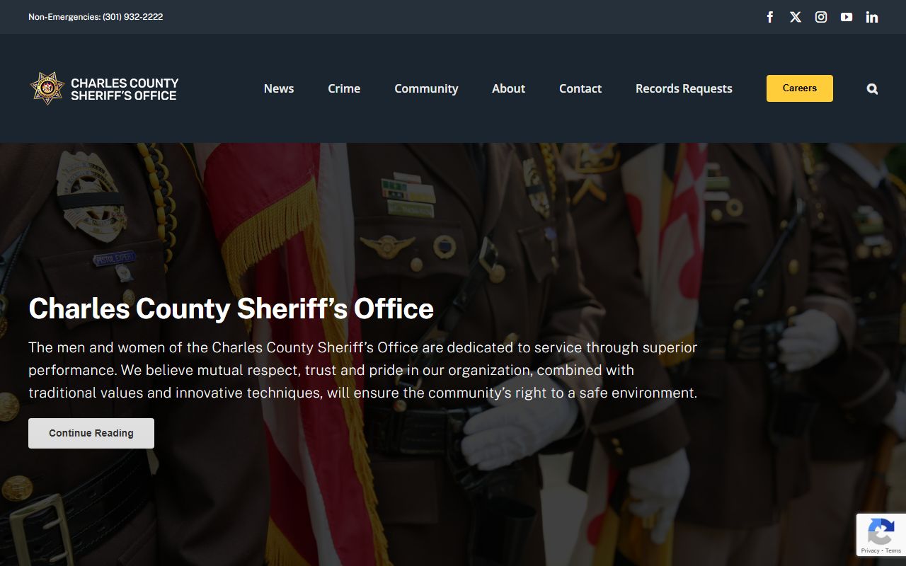 Charles County Sheriff's Office main website for jail roster inquiries