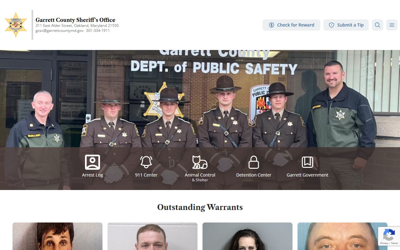 Garrett County Sheriff's Office website for jail roster and detention information