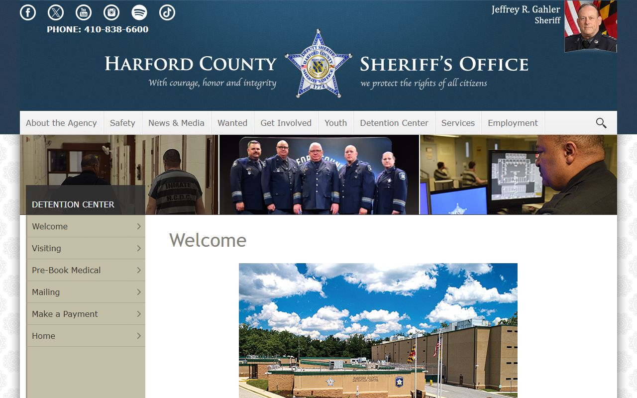 Harford County Detention Center page for jail roster and inmate information