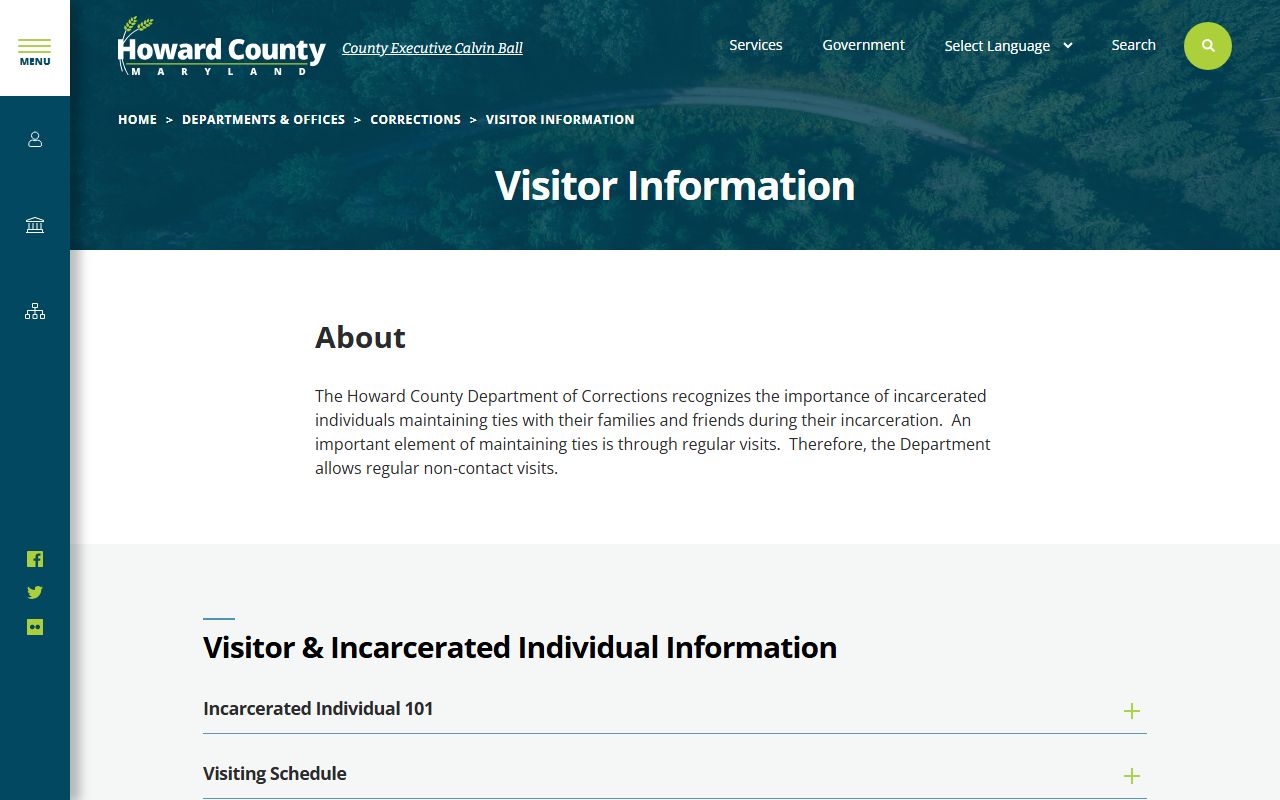 Howard County visitor information page for jail roster and inmate visits