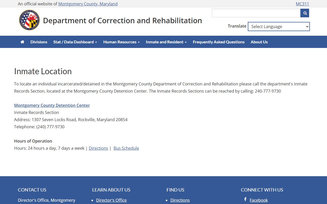 Montgomery County inmate locator page for jail roster search