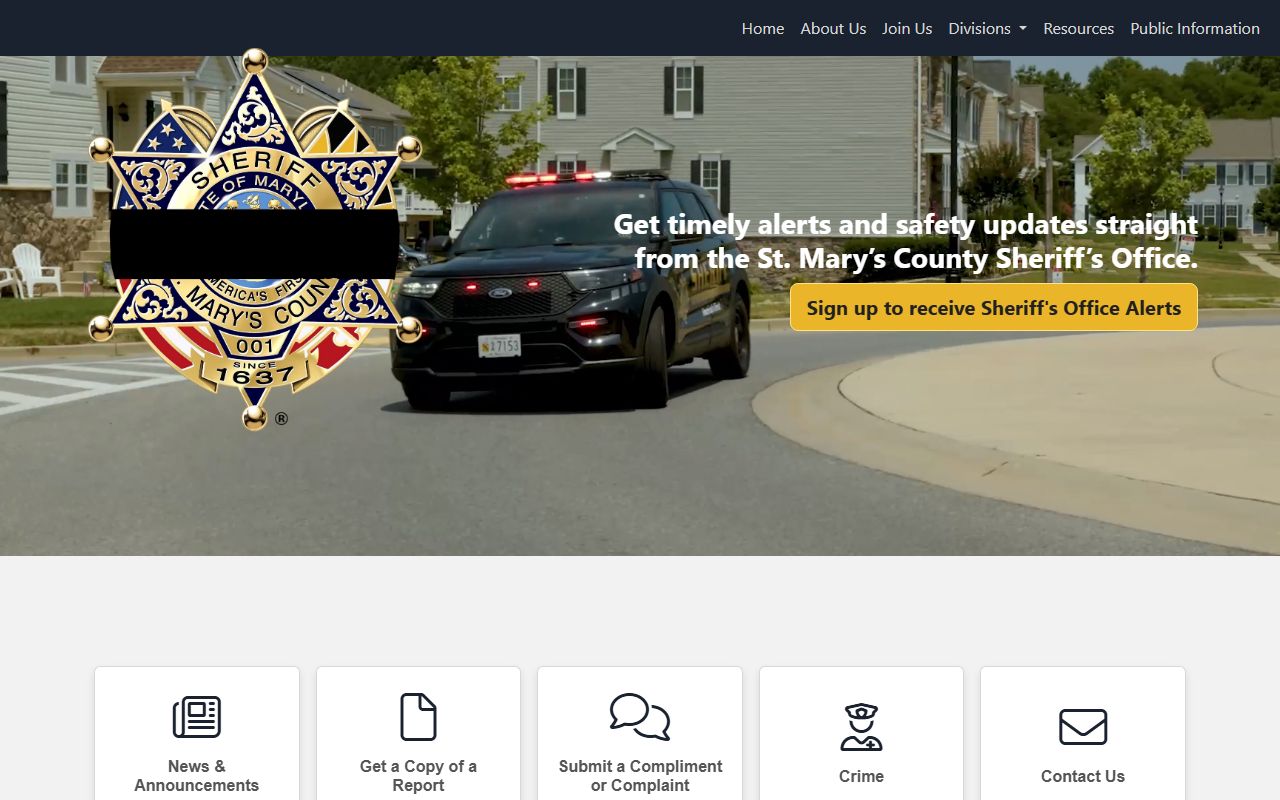 St. Mary's County Sheriff's Office website for jail roster access