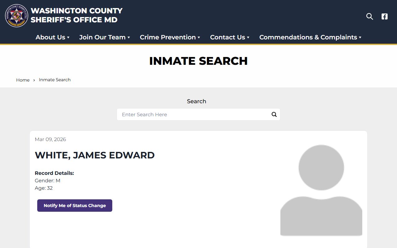 Washington County Sheriff inmate search page for jail roster lookup