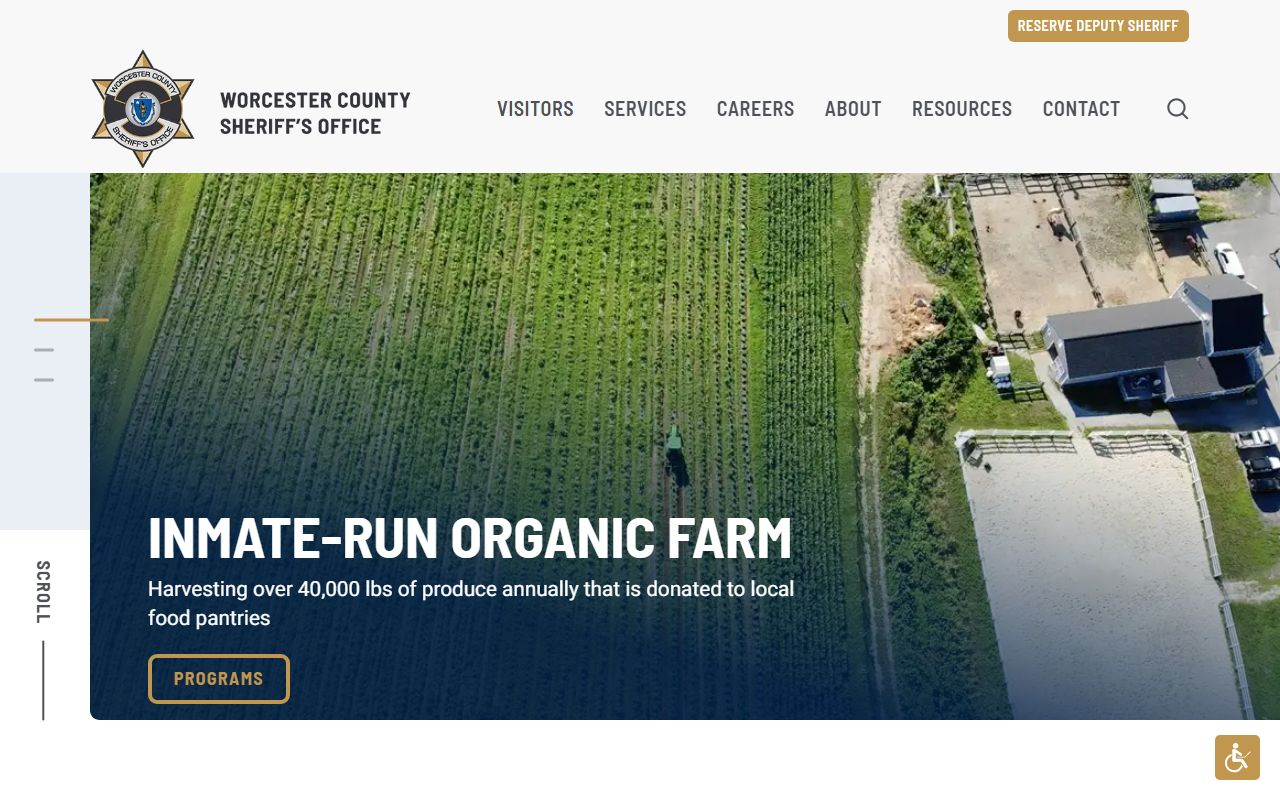 Worcester County Sheriff's Office website with jail roster inmate lookup