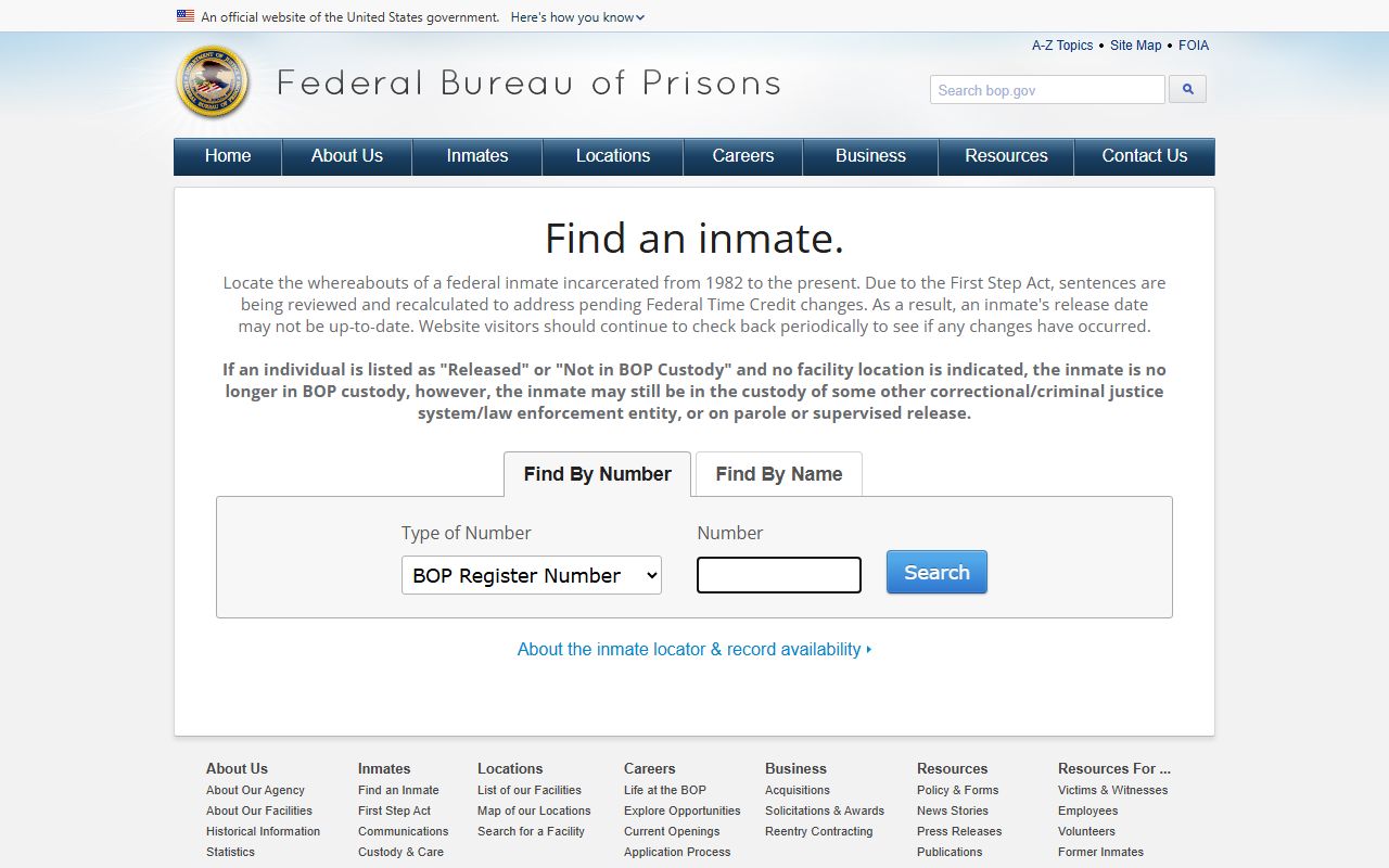 Federal Bureau of Prisons inmate locator for Maryland federal inmates