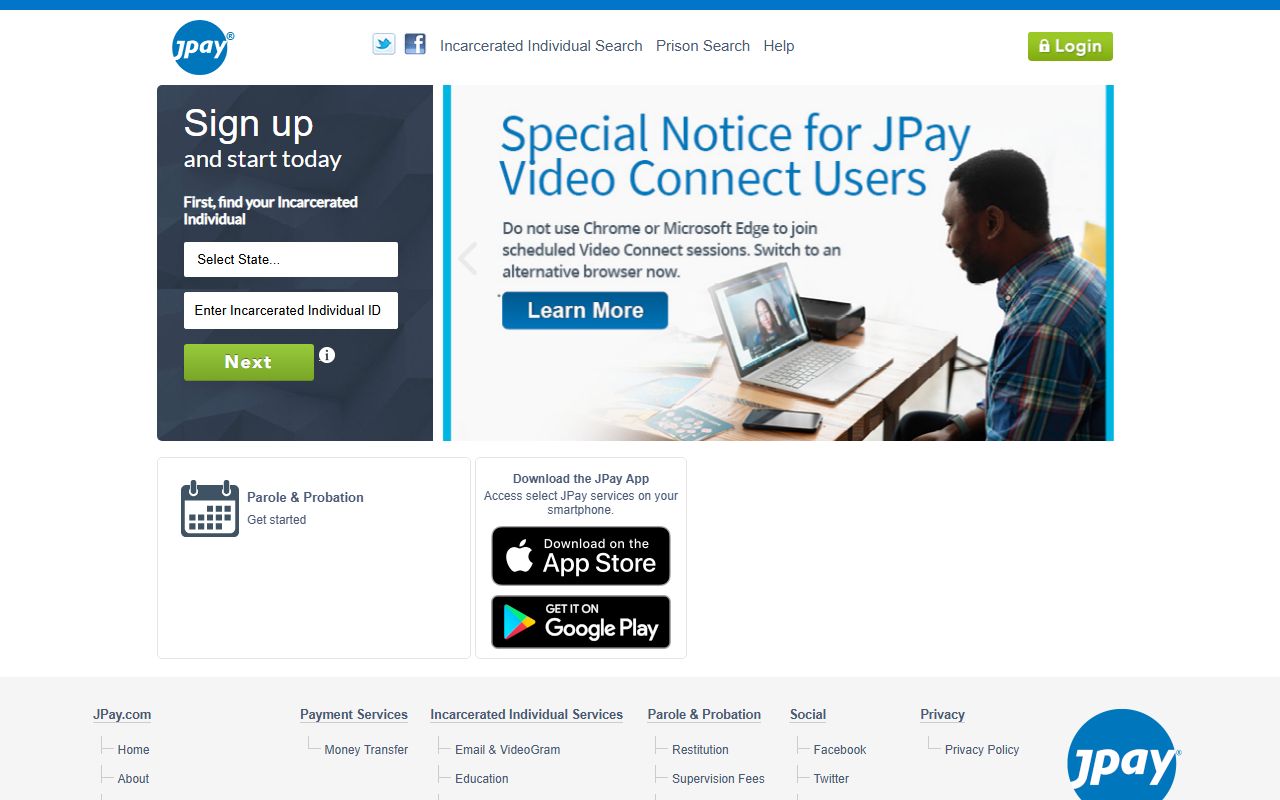 JPay money transfer service for Maryland jail roster inmates
