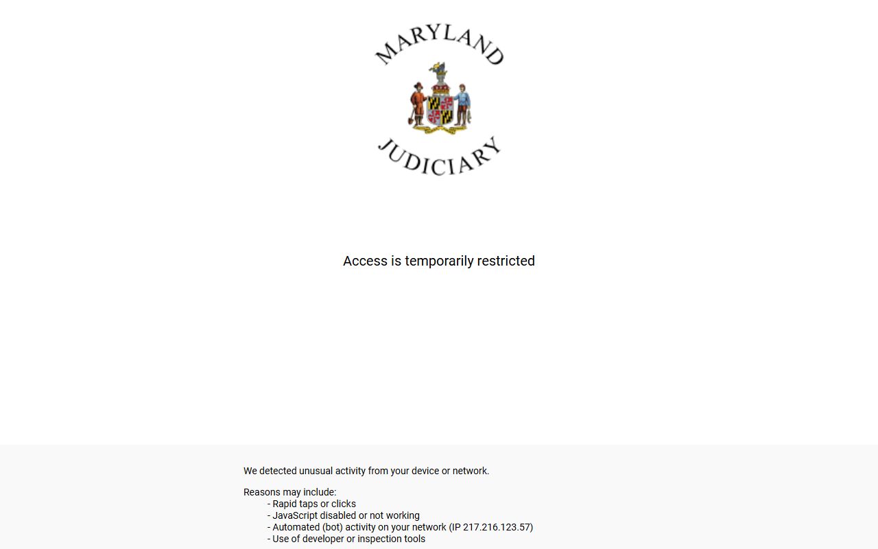 Maryland Judiciary Case Search for jail roster and criminal case lookup